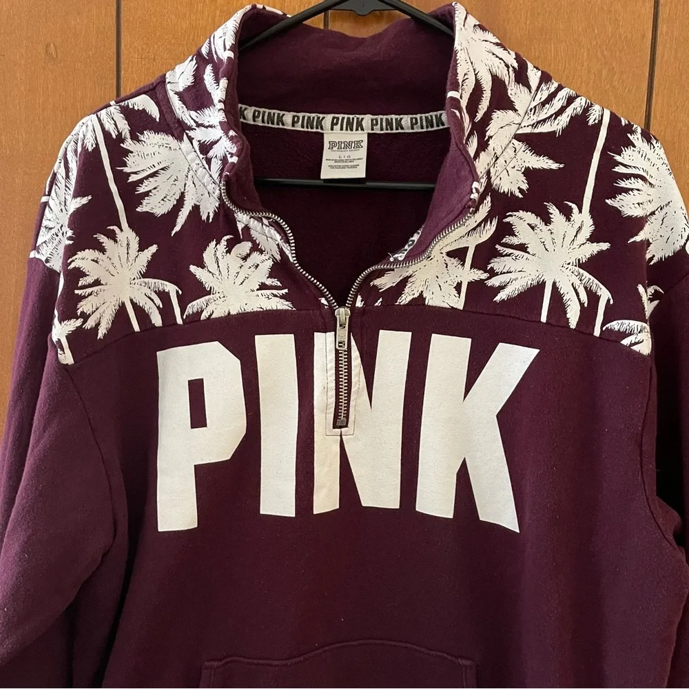 Rare PINK Victoria's Secret VS Palm LOGO Pullover Sweatshirt Top Large - Picture 2 of 8
